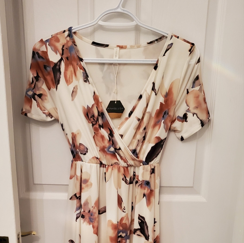 Pink blush floral maternity dress